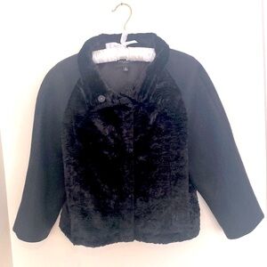 Ann Taylor faux fur wool blend black 3/4 sleeve crop jacket coat medium elegant